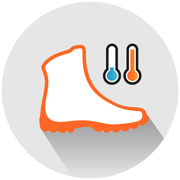 Icon Thermoisolation im VÖLKL Stiefel – zwei Thermometer symbolisieren den Schutz vor Hitze und Kälte für optimale Fußtemperatur